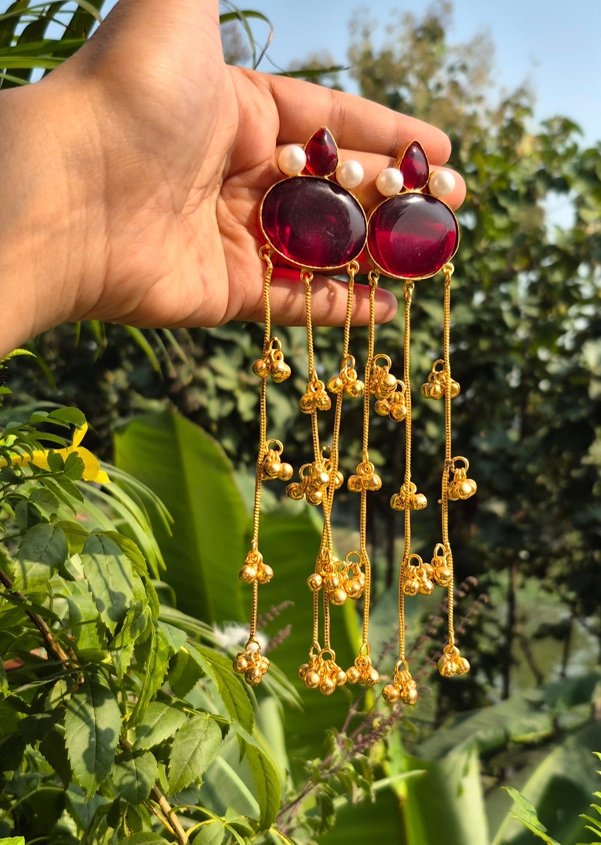 Riwaaz kashmiri long Ghunghroo earring - Maroon