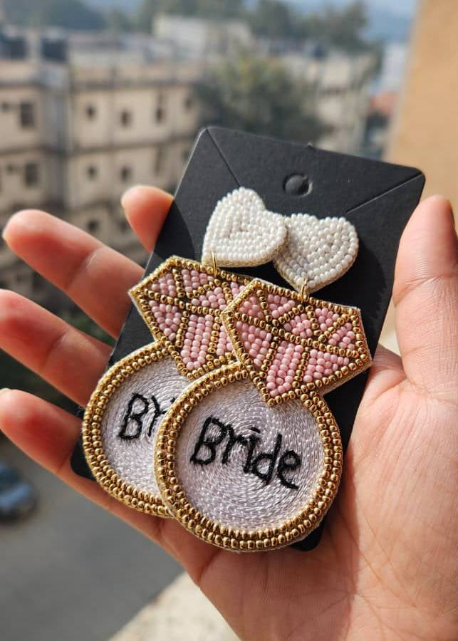 "Bride" Handmade Beaded Earring