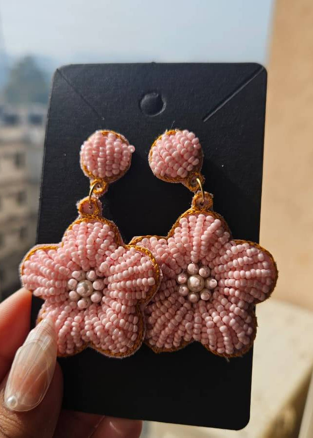 Peach Star Flower Handmade Beaded Earring
