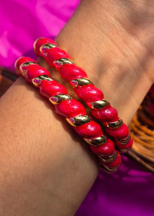 Red Gold Braided Enamel Bangles- Single Piece