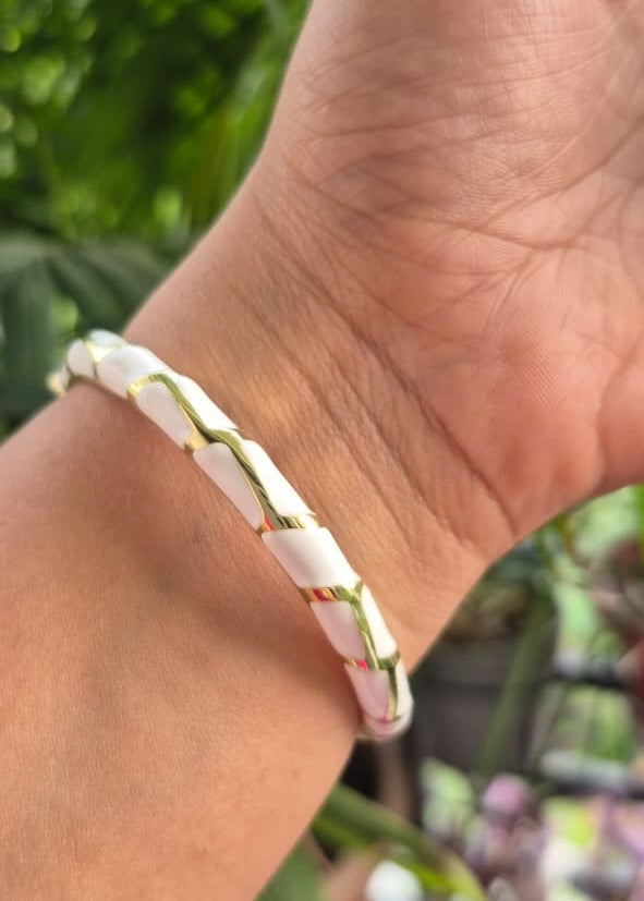 White Line Sleek Enamel Bangles-Single Piece