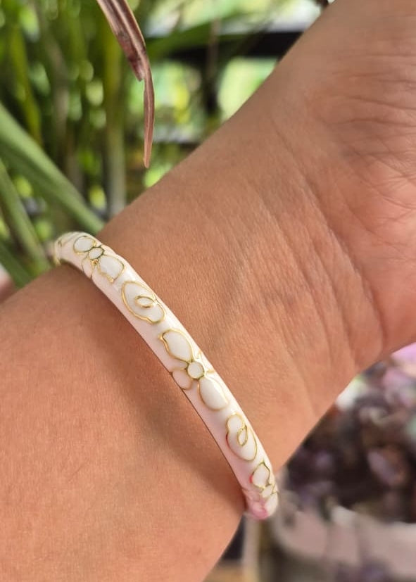 Stardust White Gold Sleek Enamel Bangle-Single Piece