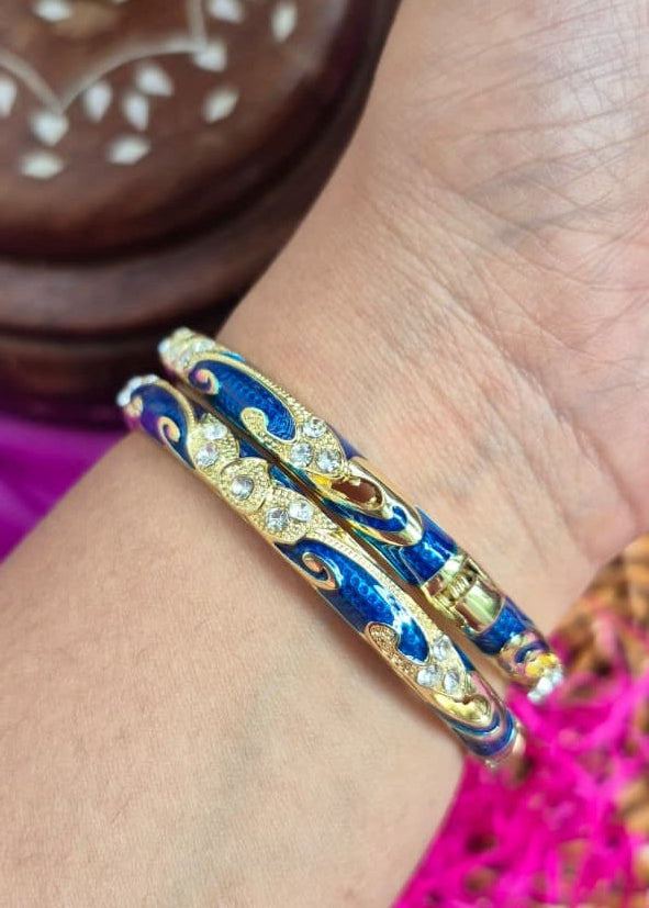 Blue Sea Waves Sleek Enamel Bangles-Single Piece