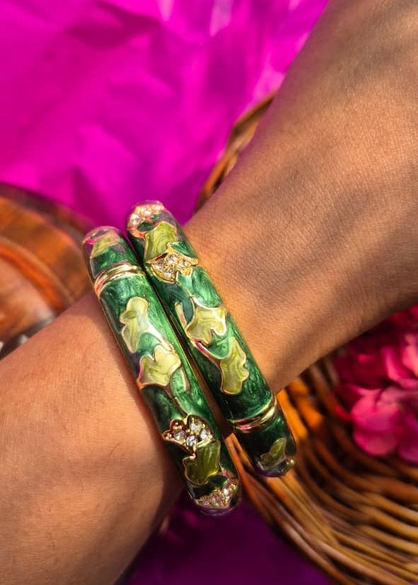 Jungle Green Broad Enamel Bangle-Single Piece