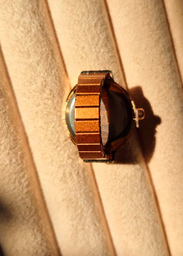 Golden Hour Red Glitter Dial Watchring-Gold