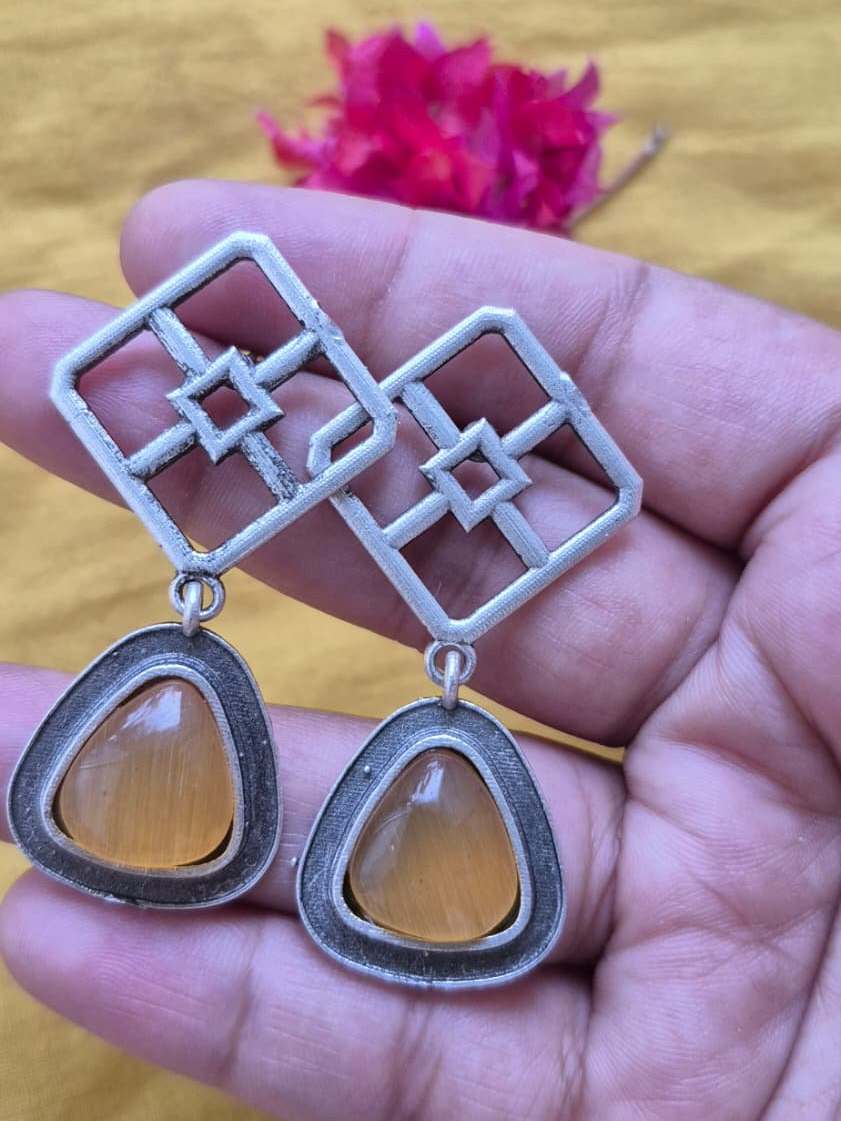 Mystic Drop Oxidized Silver Earring-Orange