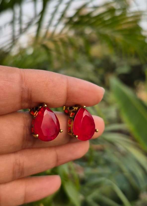 Dew Drop Ruby Red Stud Earrings