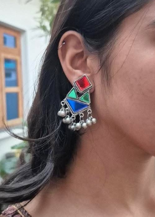 Abhinaya Oxidized Silver Dangler Earring