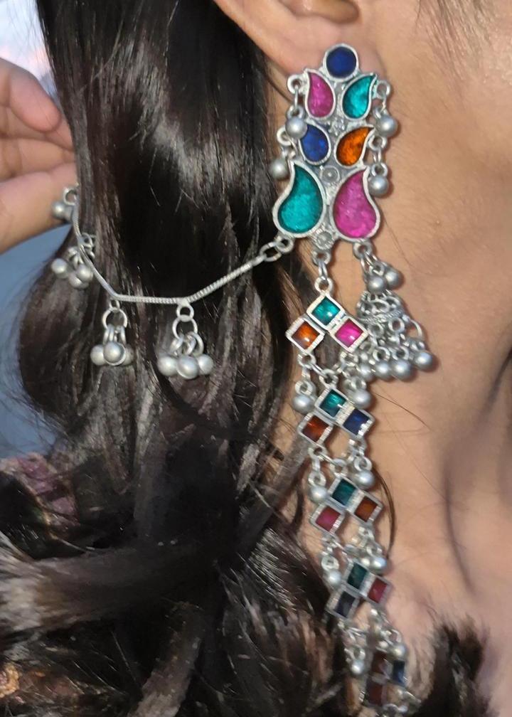 Padmavati Long Oxidized Silver Jhumka