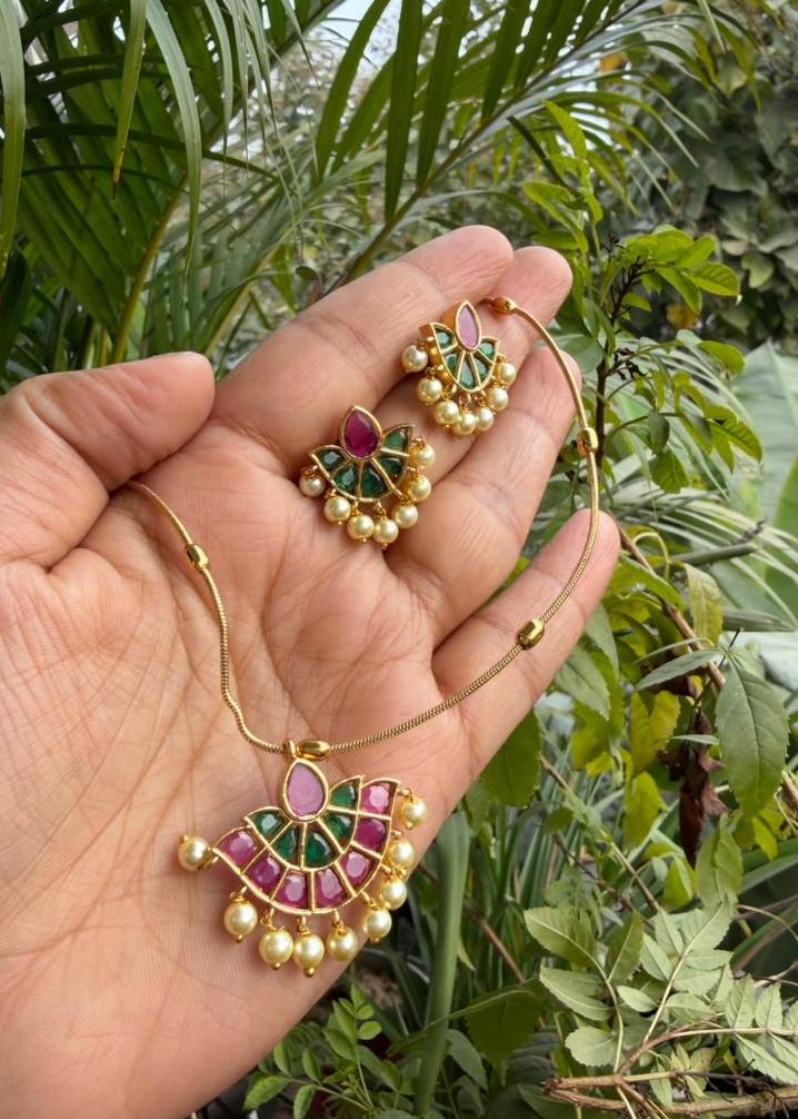 Ratna Temple AD Necklace Set - Multicolour