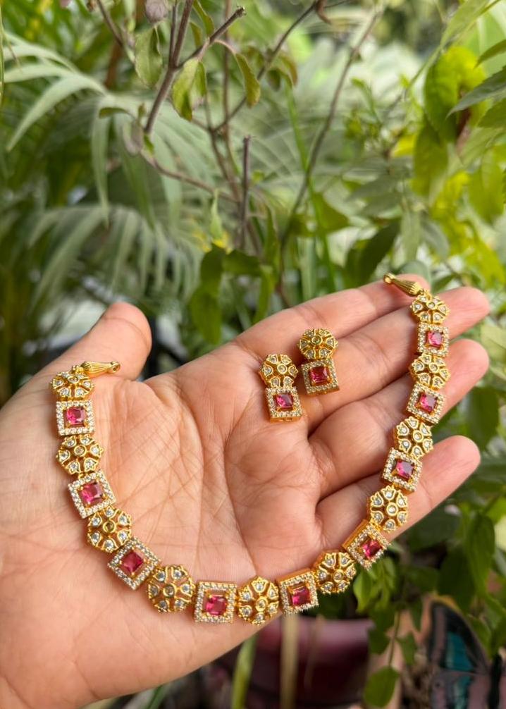 Parashakti Temple AD Necklace Set - Ruby