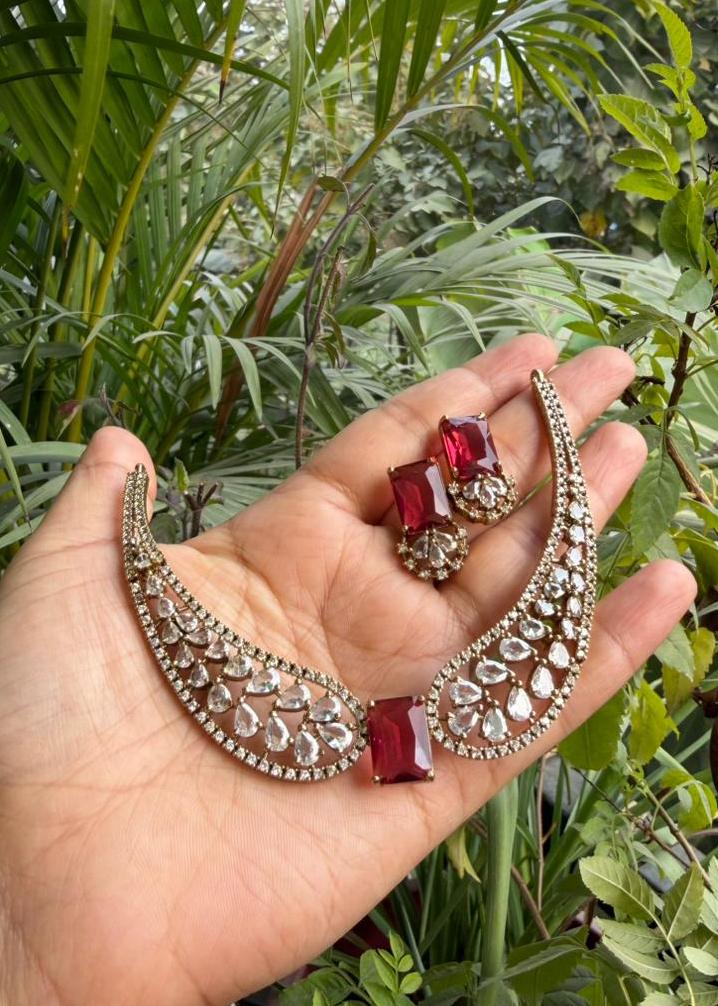 Svarupa Temple AD Necklace Set - Maroon