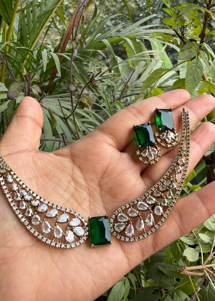 Svarupa Temple AD Necklace Set - Green