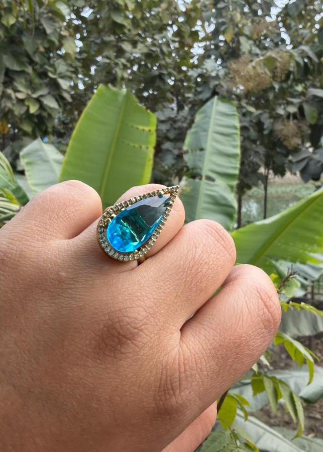 Ina AD Adjustable Ring - Clear Sea blue