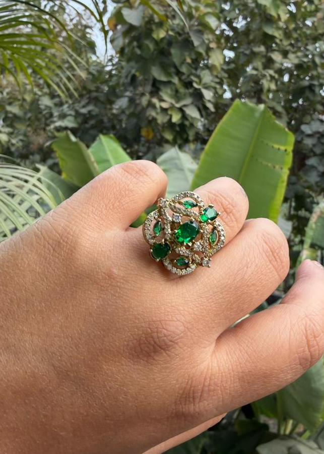 Rivanya AD Adjustable Ring - Green
