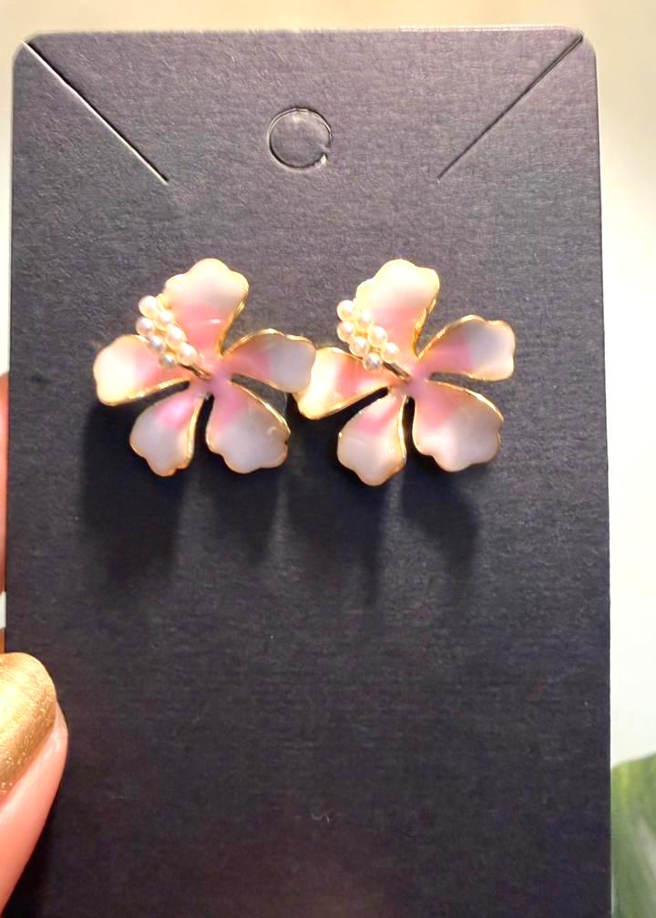 Pink Mini Hibiscus Earrings