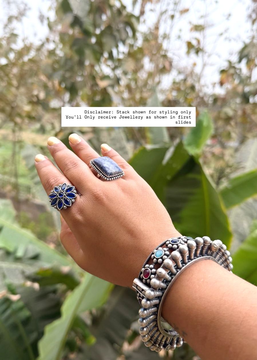 Neel Natural stone Oxidized Ring