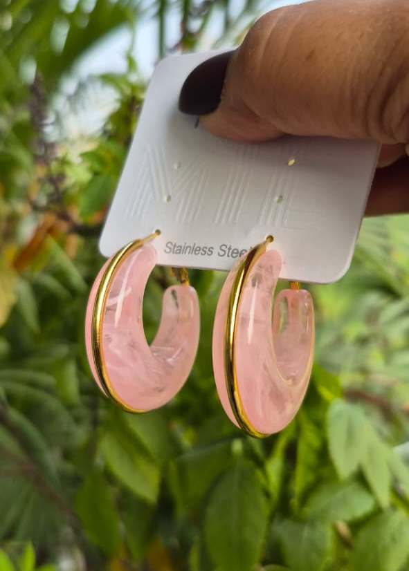 Pink Crescent Anti-Tarnish hoops
