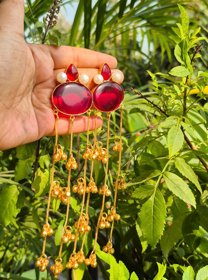 Riwaaz kashmiri long Ghunghroo earring - Maroon