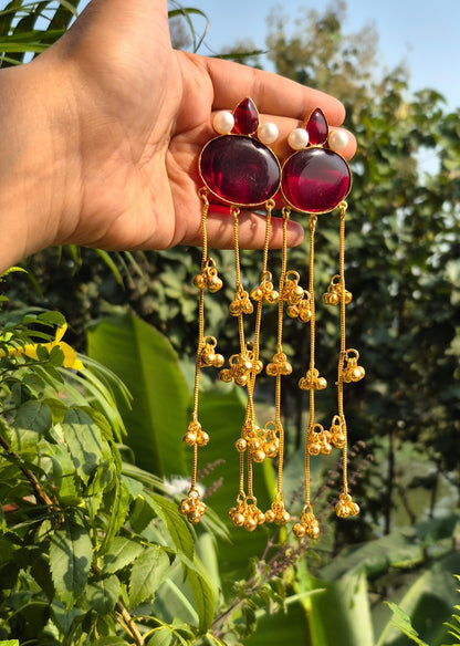 Riwaaz kashmiri long Ghunghroo earring - Maroon