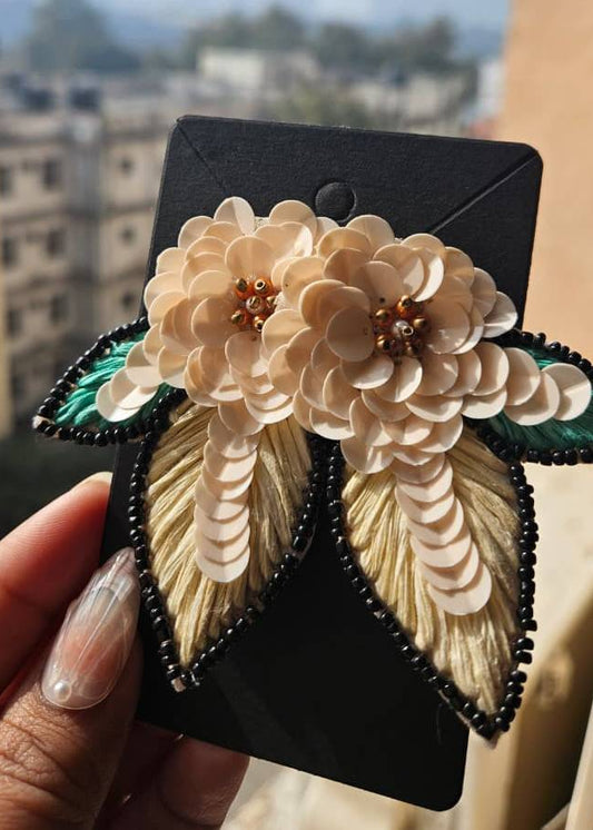 Peach Flowers Handmade Beaded Earring