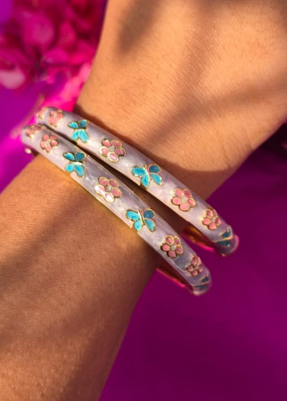 Flower Trail Enamel Bangle- Single Piece (Variants)