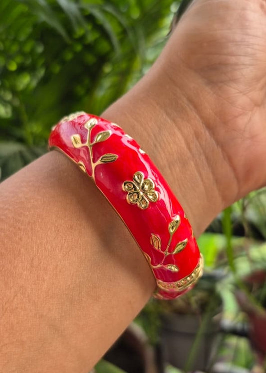 Broad Meenakari Enamel Bangle-Red