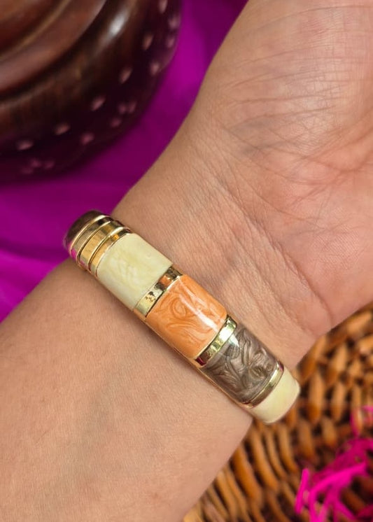 Marble Beige Broad Enamel Bangles-Single Piece