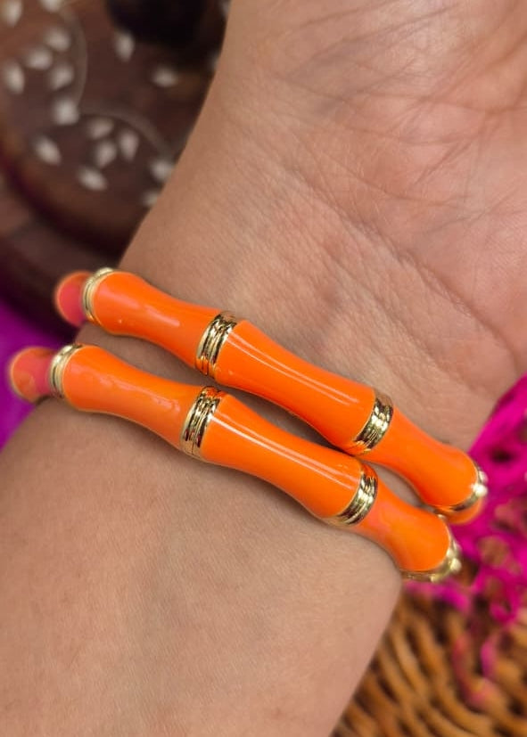 Orange Bamboo Medium Enamel Bangles-Single Piece