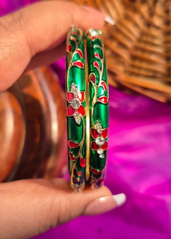 Golden Green Bel Sleek Enamel Bangle-Single Piece