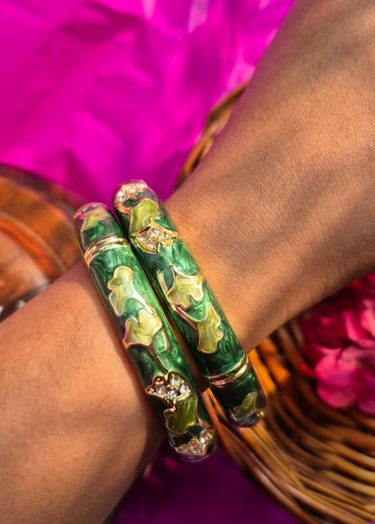 Jungle Green Broad Enamel Bangle-Single Piece