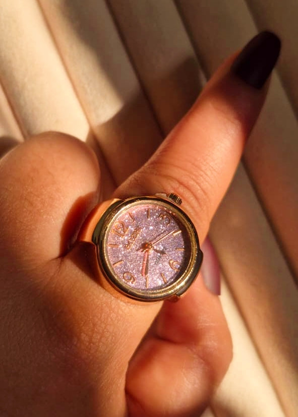 The Grace of Time Pink Glitter Watchring- RoseGold