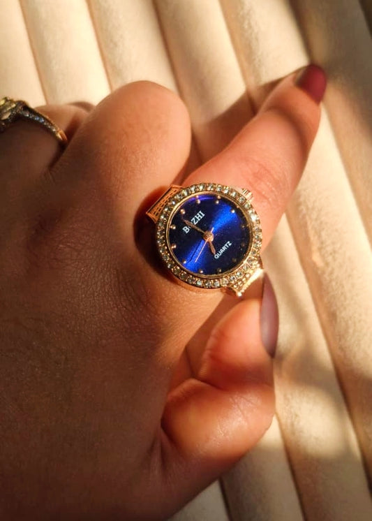 Royal Blue Studded Dial Watchring-RoseGold