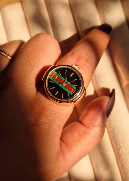 Vintage Aura Striped Dial Watchring-RoseGold