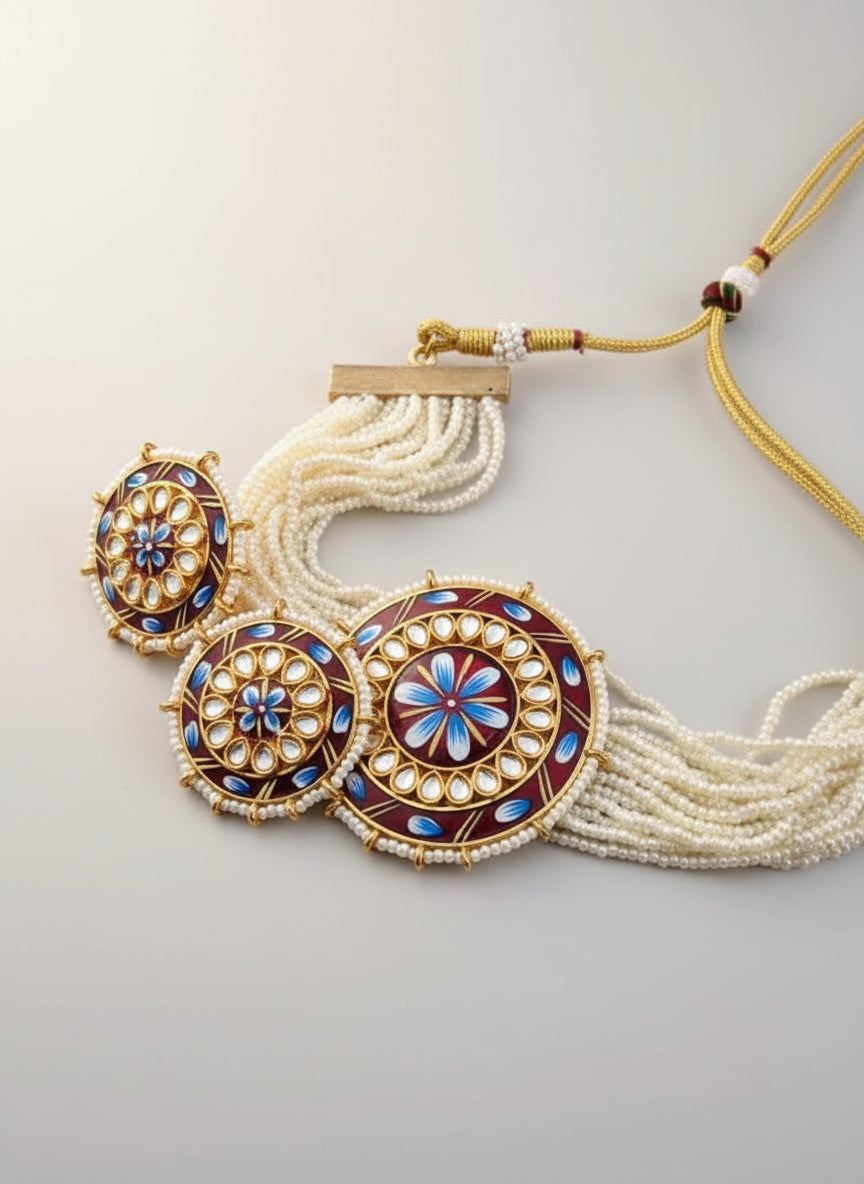 Bandhai Round Multicolour Choker Set