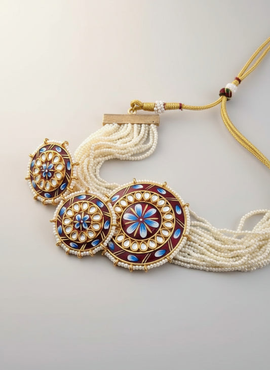 Bandhai Round Multicolour Choker Set