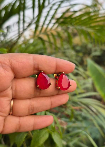 Dew Drop Ruby Red Stud Earrings