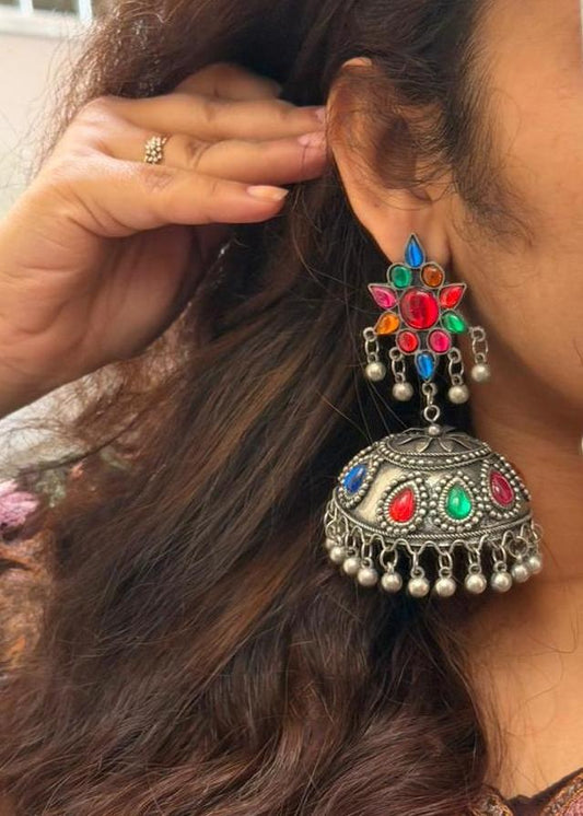 Nritya Oxidized Silver Jhumka