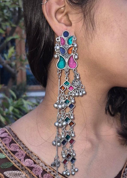 Padmavati Long Oxidized Silver Jhumka