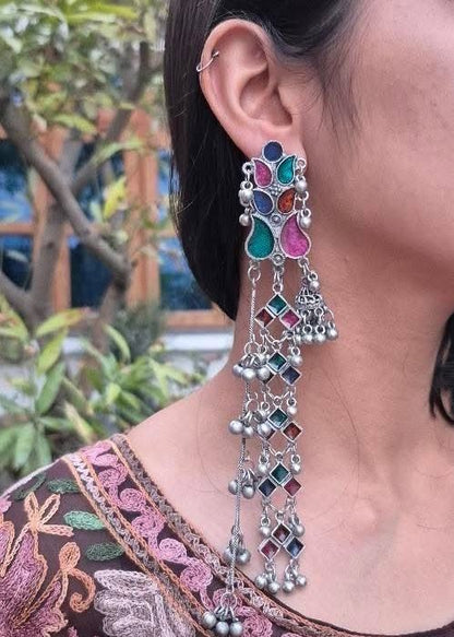 Padmavati Long Oxidized Silver Jhumka