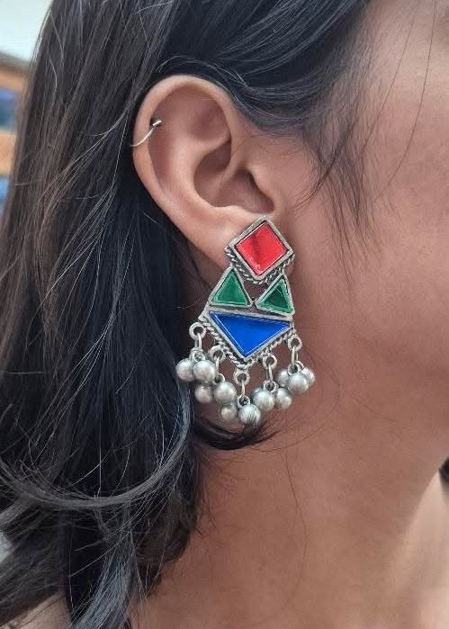 Abhinaya Oxidized Silver Dangler Earring