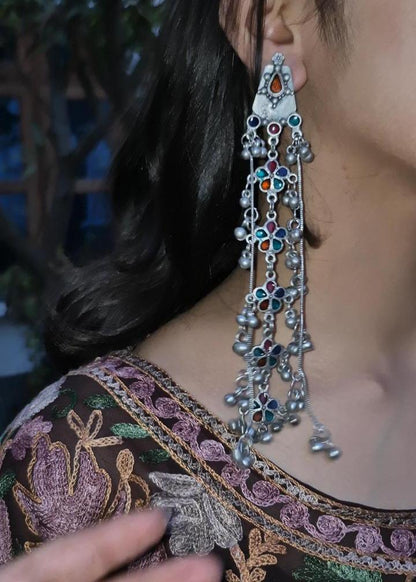 Gulnaar Kashmiri Oxidized Silver Long Jhumka
