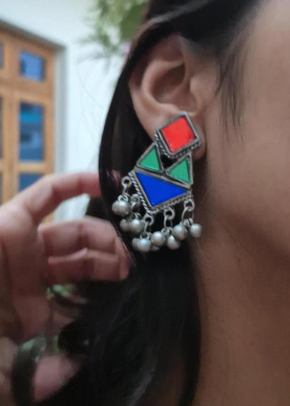 Abhinaya Oxidized Silver Dangler Earring