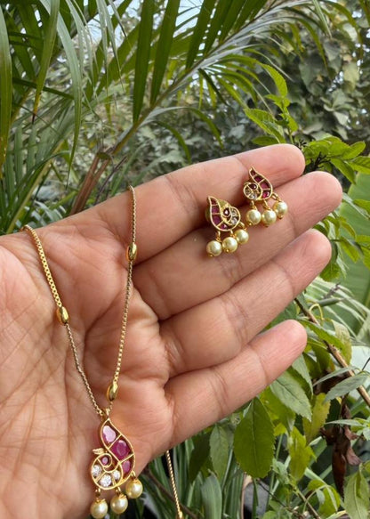 Alankaar Temple AD Necklace Set - Pink