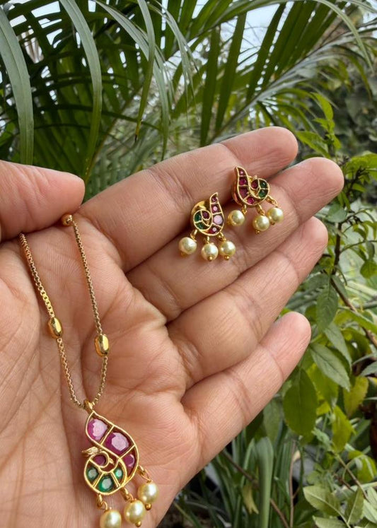 Alankaar Temple AD Necklace Set - Multi colour