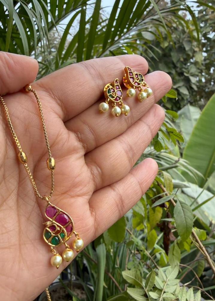 Alankaar Temple AD Necklace Set - Multi colour