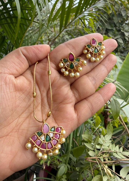 Ratna Temple AD Necklace Set - Multicolour