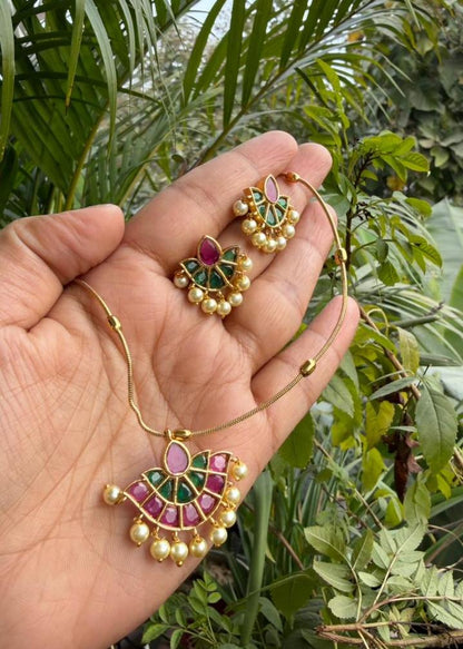 Ratna Temple AD Necklace Set - Multicolour