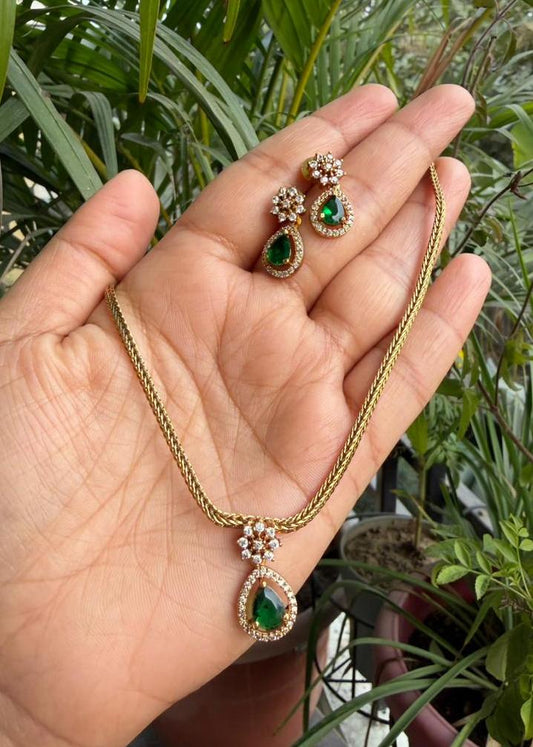 DeviKriti Temple AD Necklace Set - Green