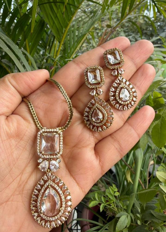 VedaShakti Temple AD Necklace Set - White/Clear